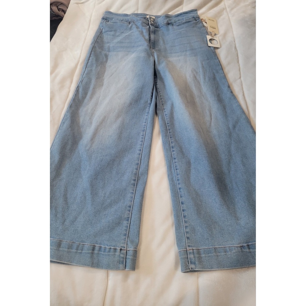 Odyn Women High Rise Super Wide Leg Palazzo Retro 70s Style Jeans Light Wash 14